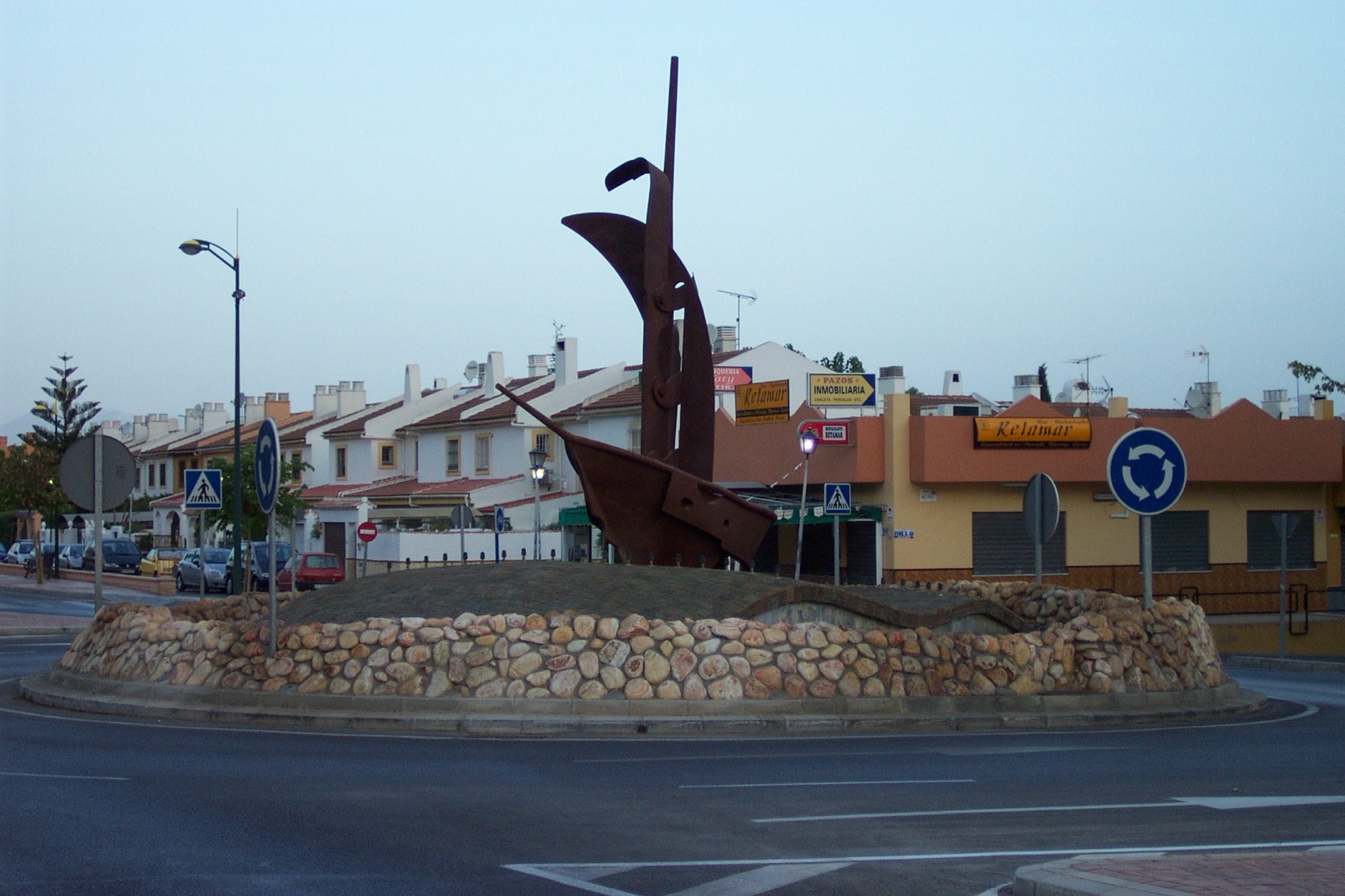 Roundabout with a modern sculpture on Avenida de la Democracia, Alhaurín de la Torre, Málaga, Spain