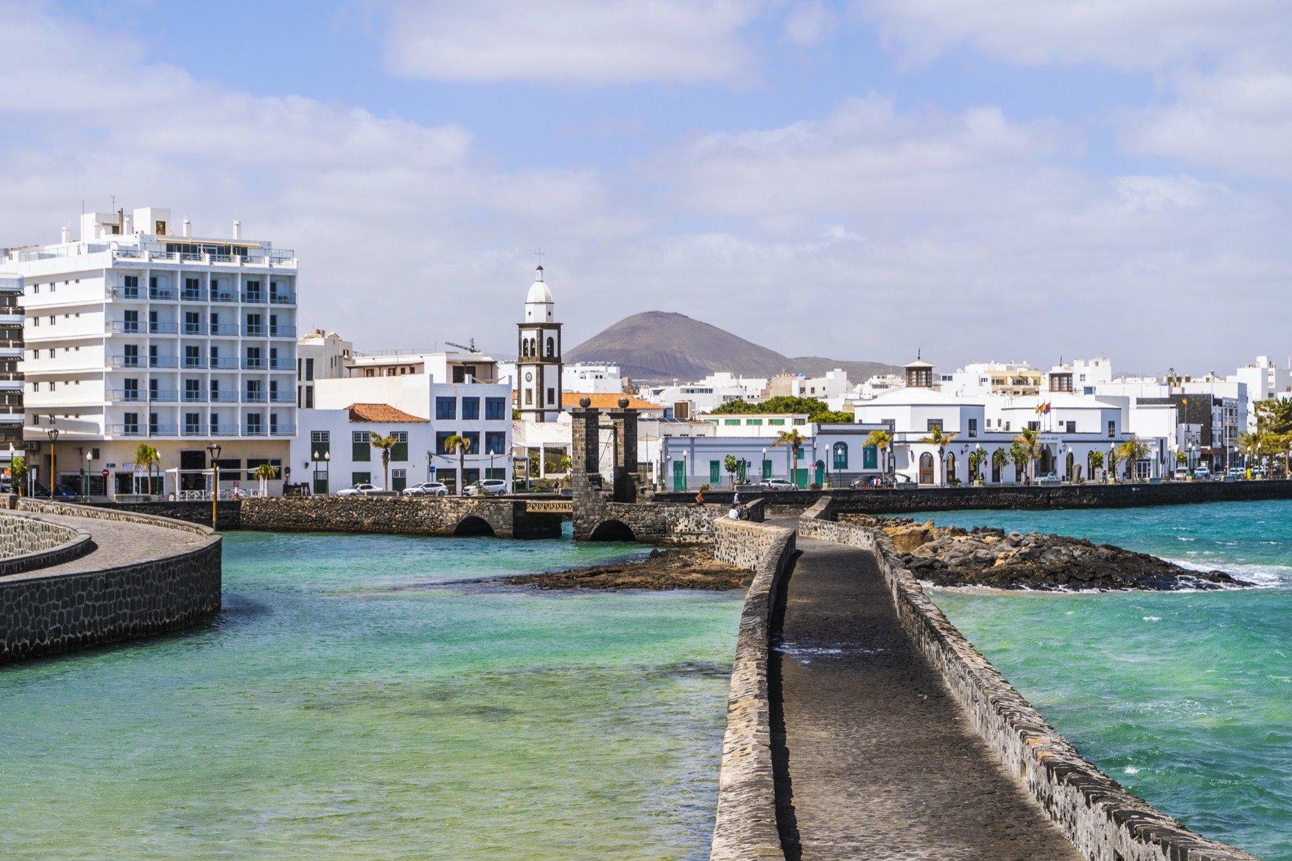 Arrecife cityscape seen from San Gabriel castle, capital city of Lanzarote, Canary Islands, Spain