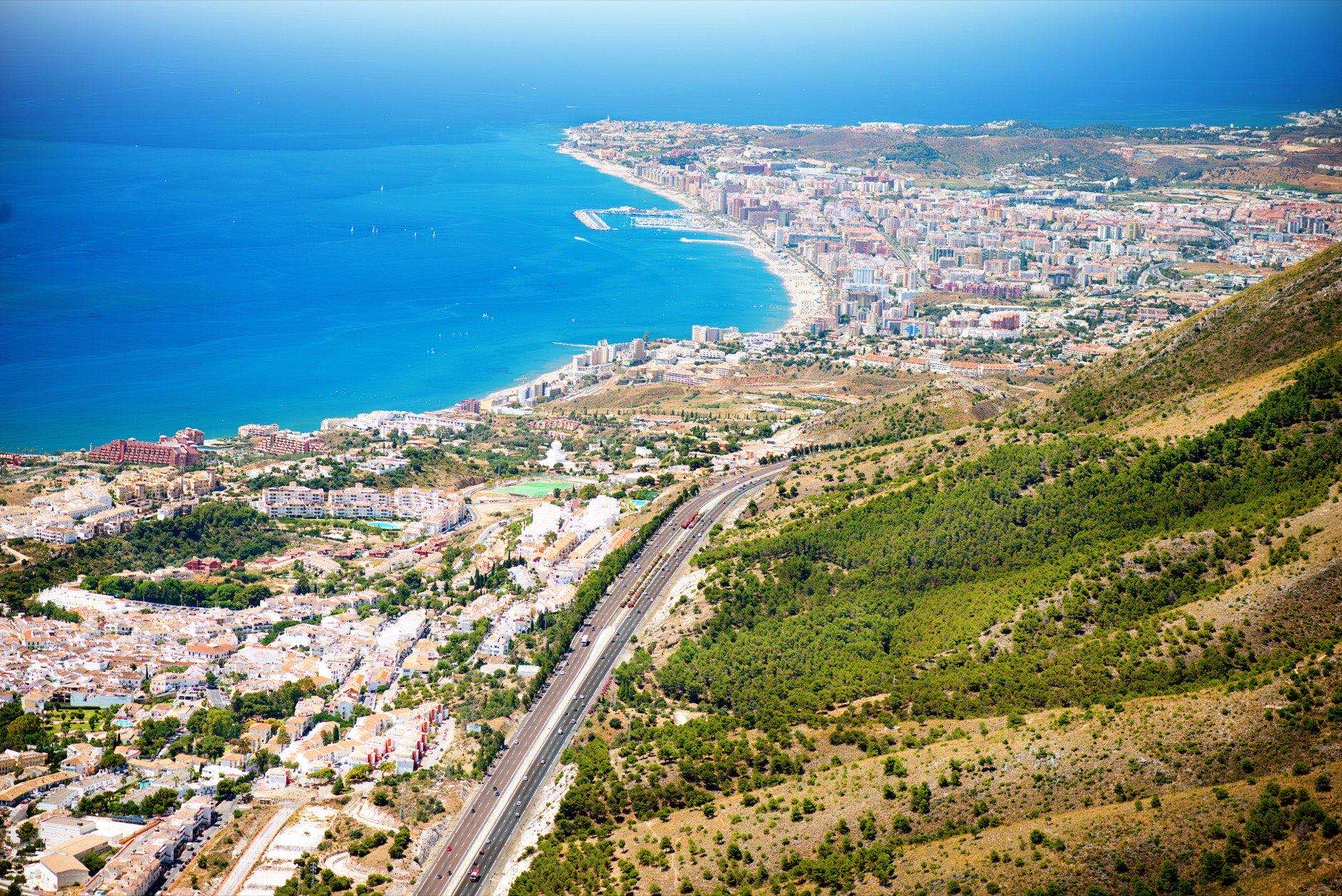 Aerial Panoramic View of Costa del Sol, Benalmadena, Spain