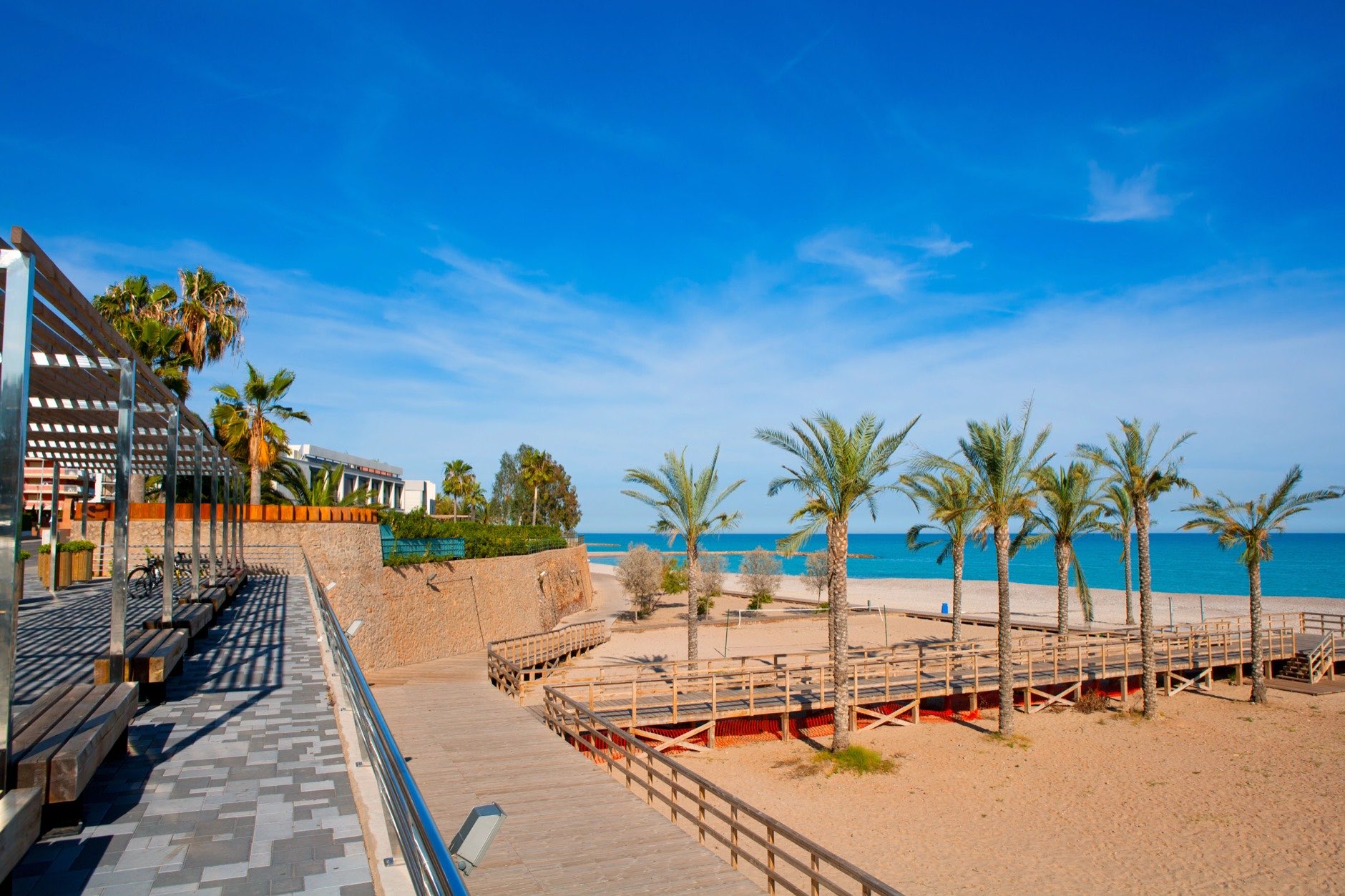 Benicasim in Castellon Benicassim beach with Mediterranean sea of spain