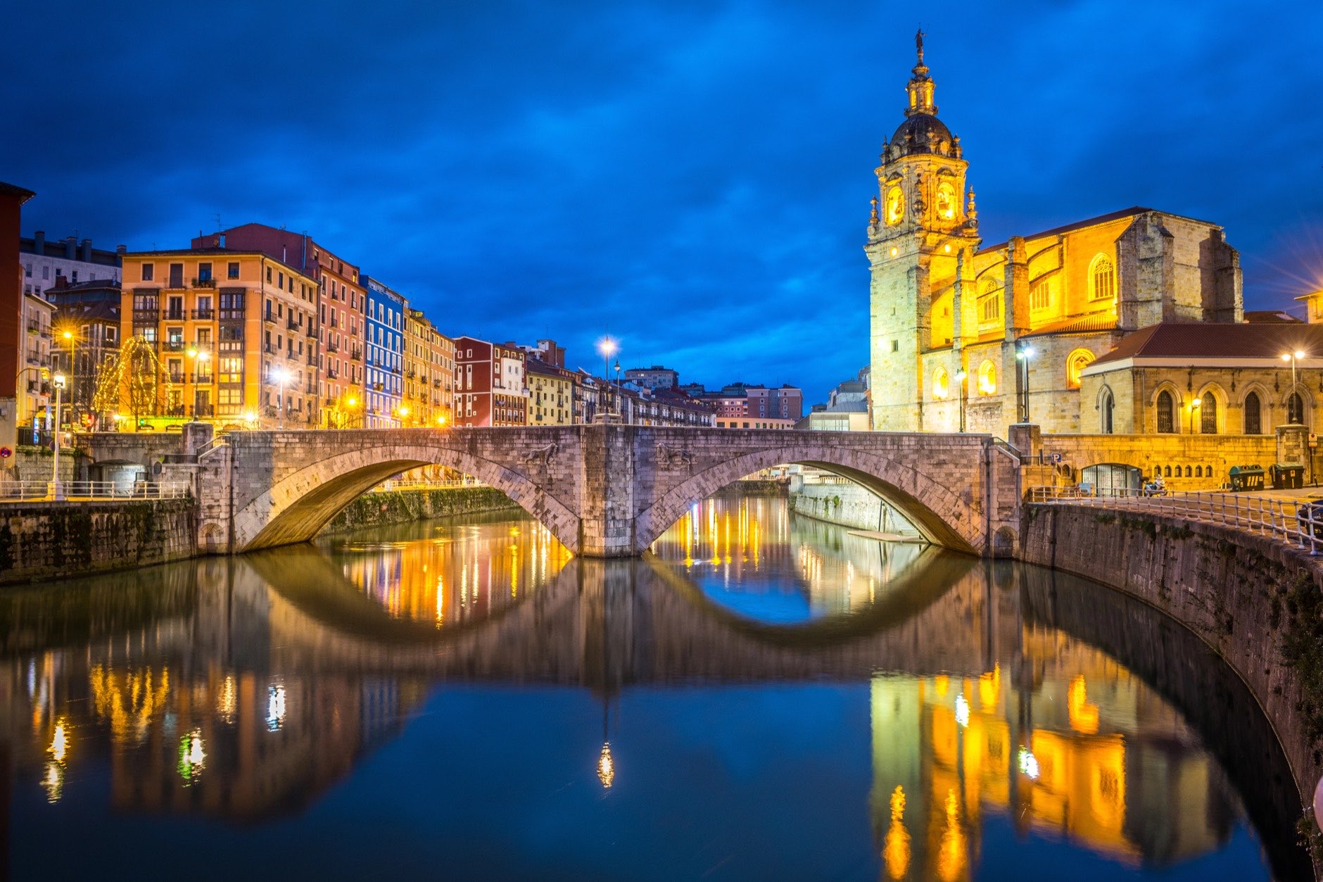 Views of bilbao old town with san anton church at background
