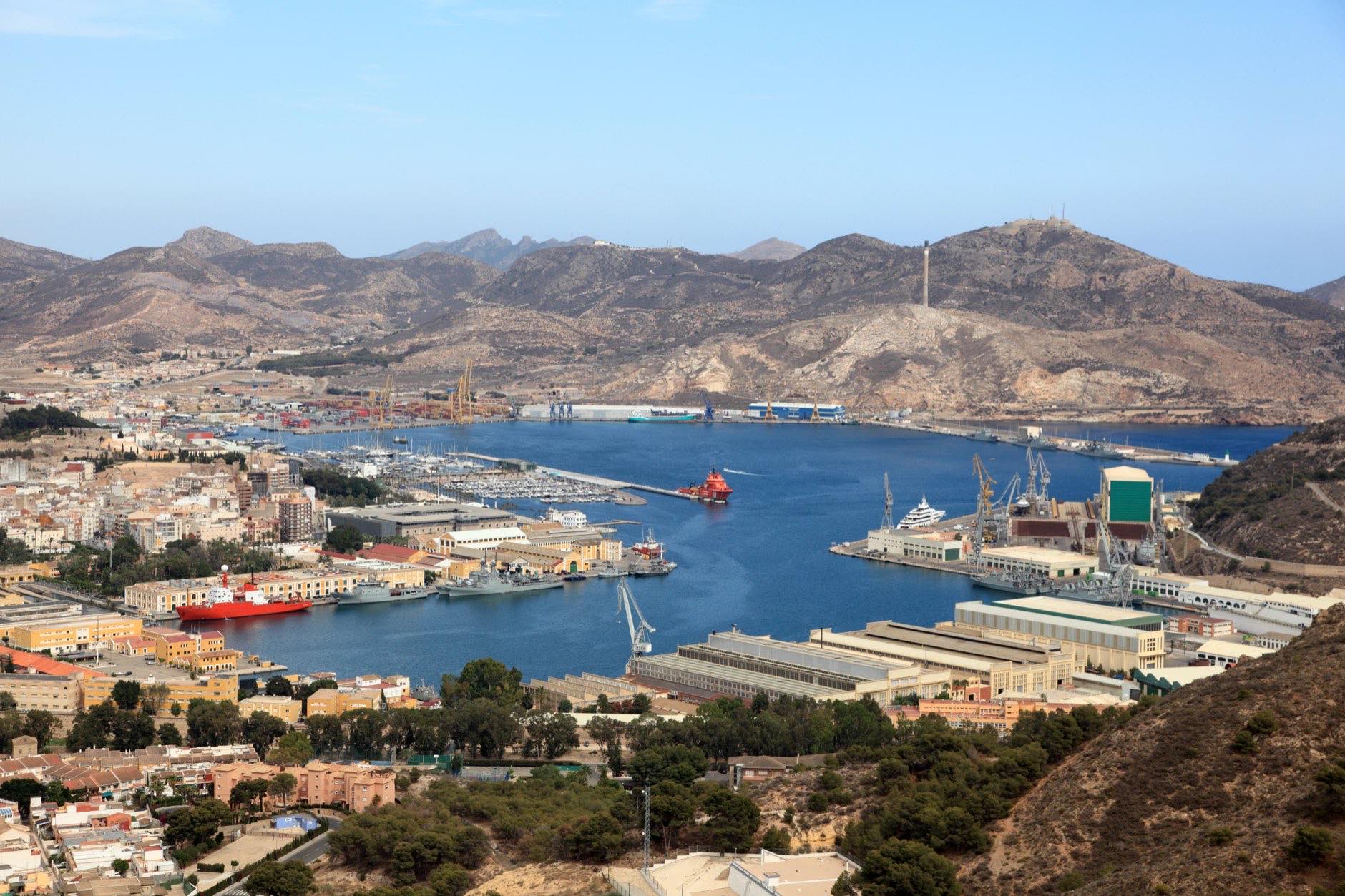 Aerial view over the port of Cartagena, region Murcia, Spain