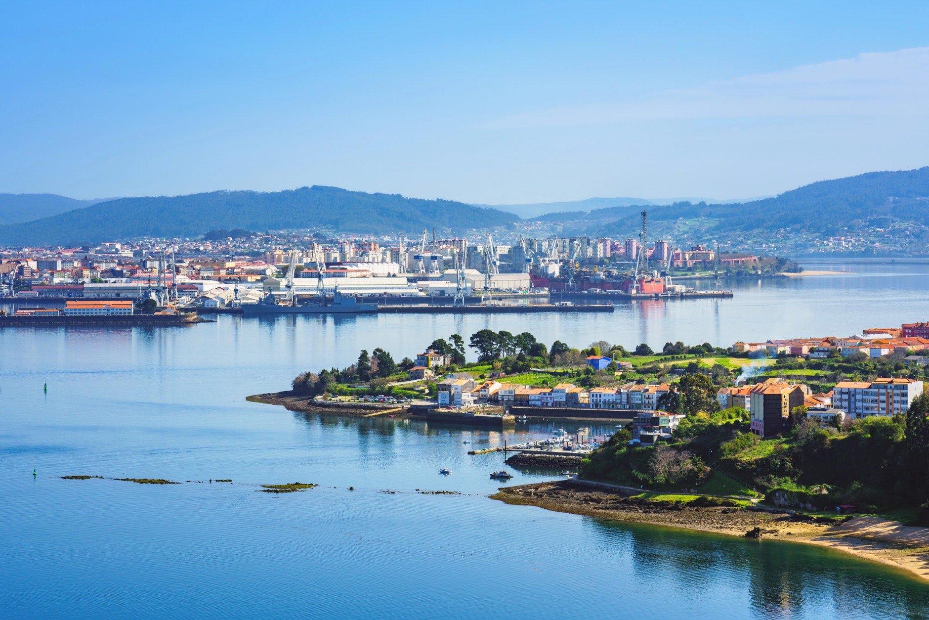 View of Ferrol estuary in Galicia Spain