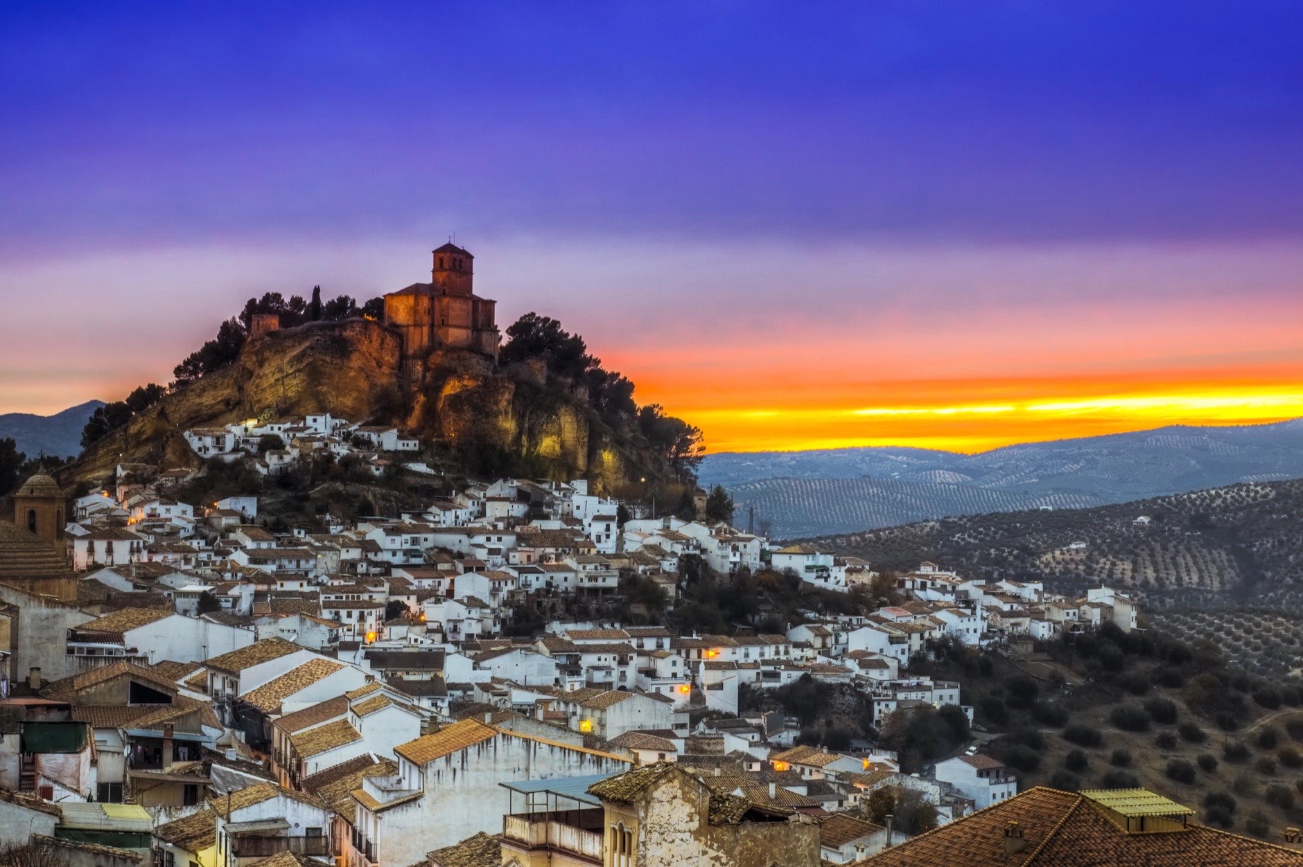 View over Montefrio in Granada, Spain towards the Moorish castle on the hill.
