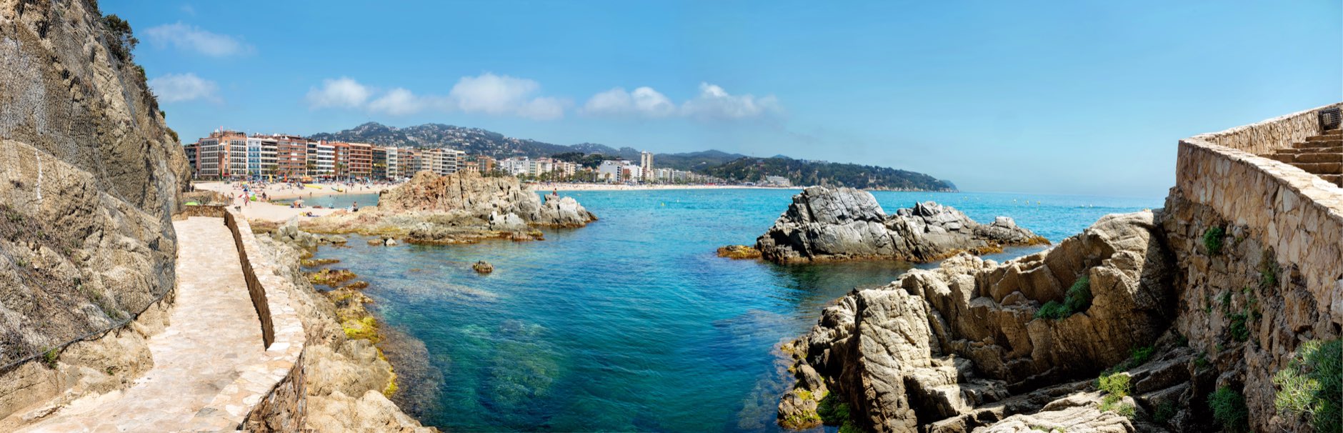 Panoramic view of coastline at Lloret de Mar. Costa Brava, Catalonia, Spain