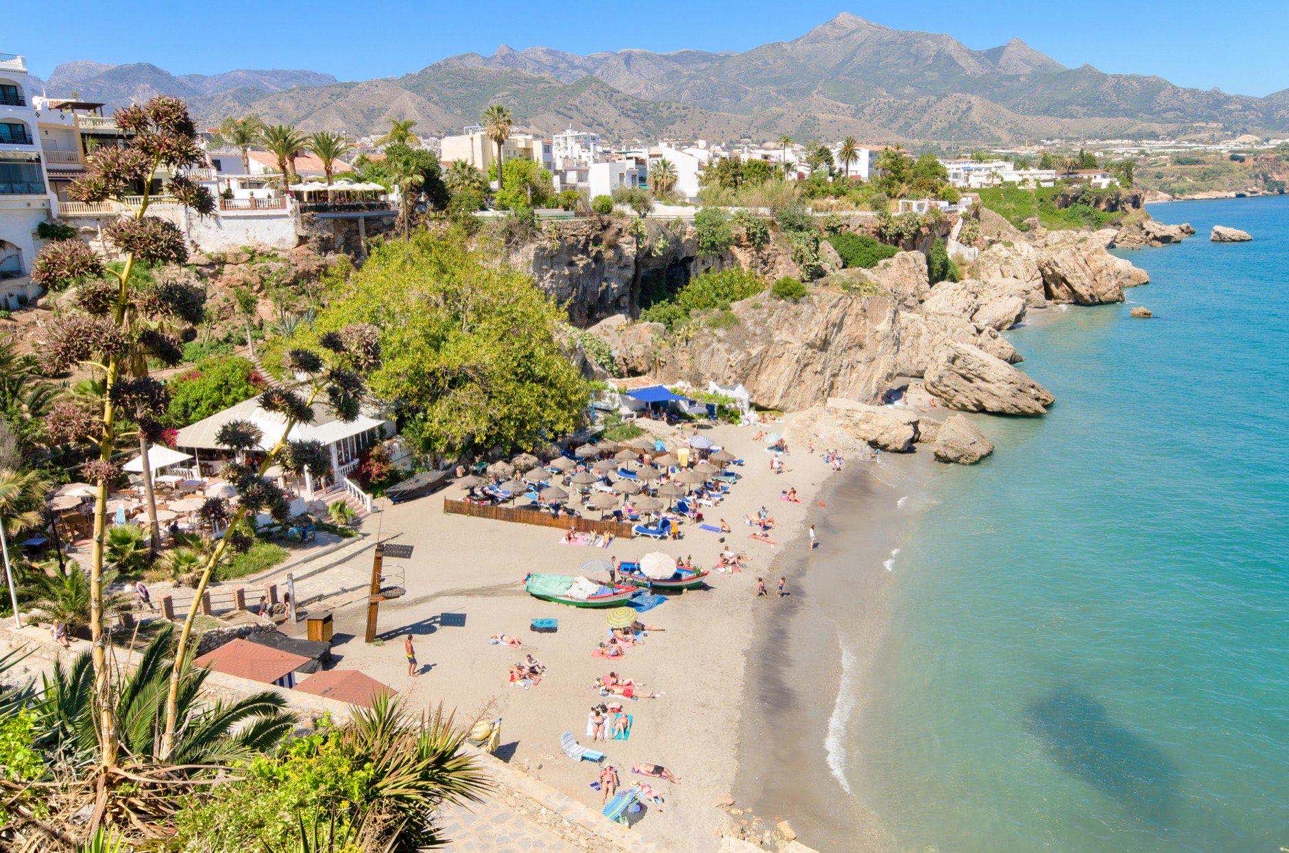 Nerja beach, famous touristic town in costa del sol, Málaga, Andalusia, Spain.