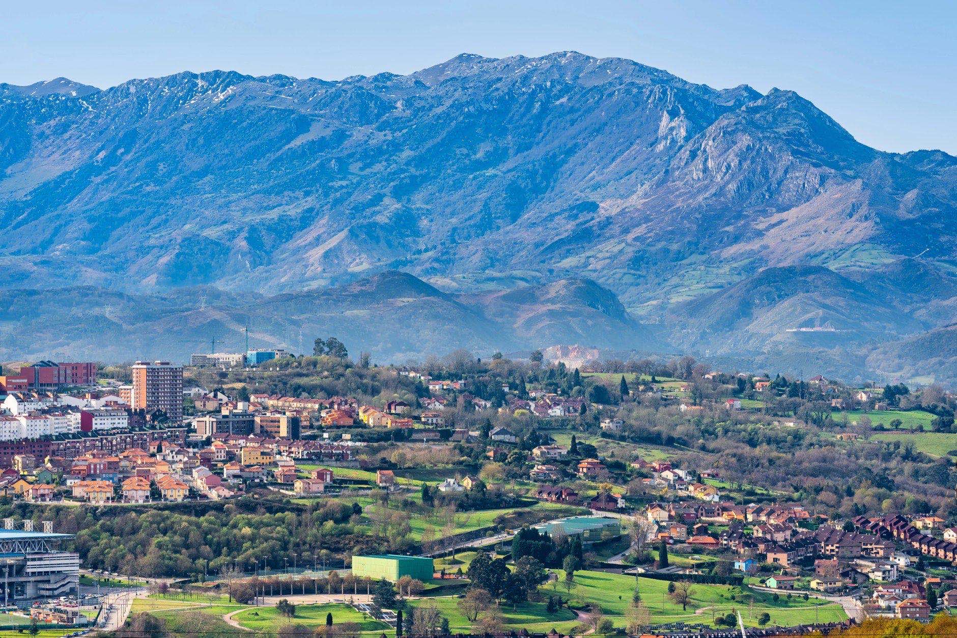 Panoramic view of Oviedo city from the Monte Naranco, Asturias, Spain.