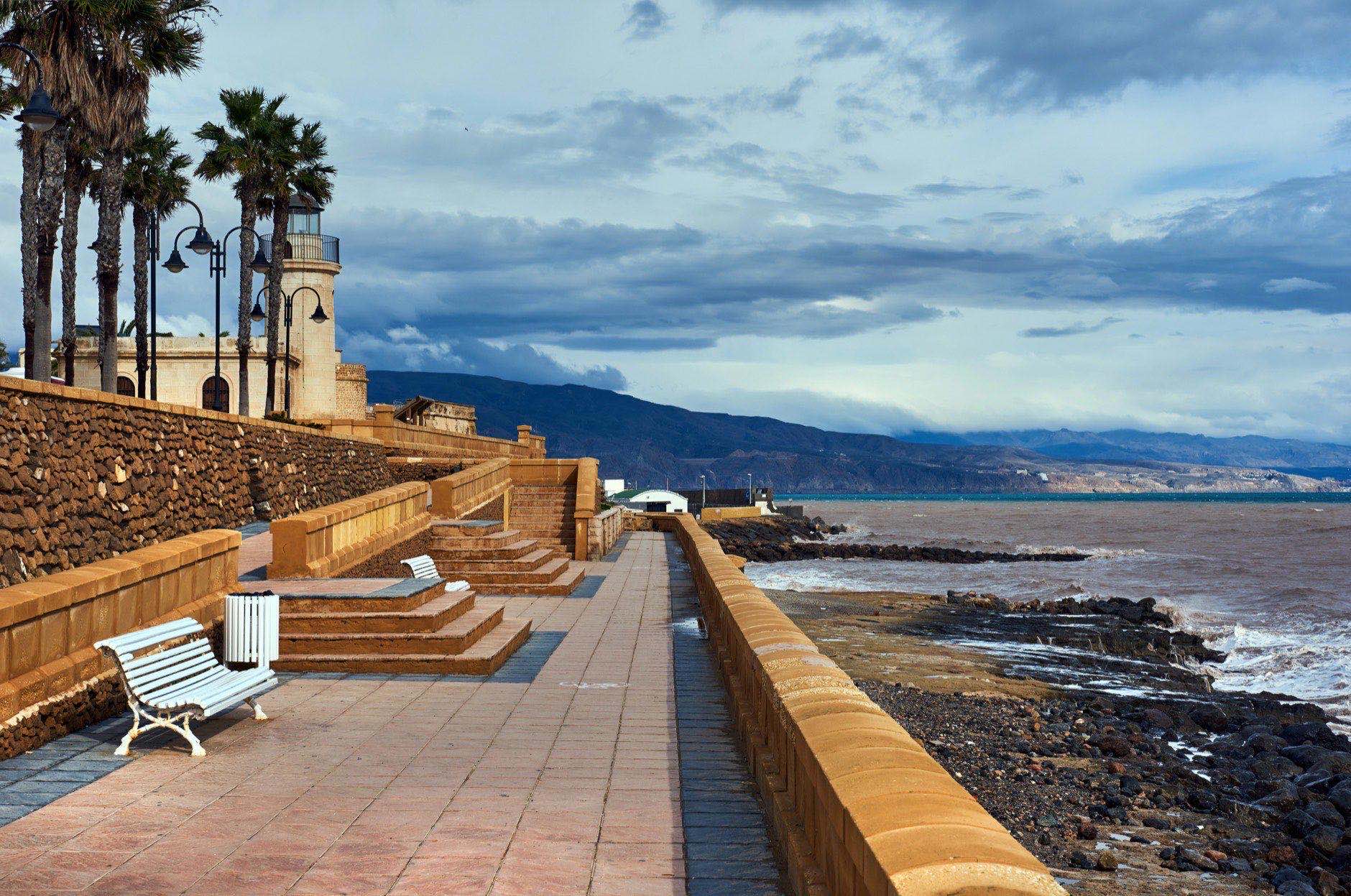 Promenade of Roquetas de Mar. Stormy weather. Province of Almeria. Spain