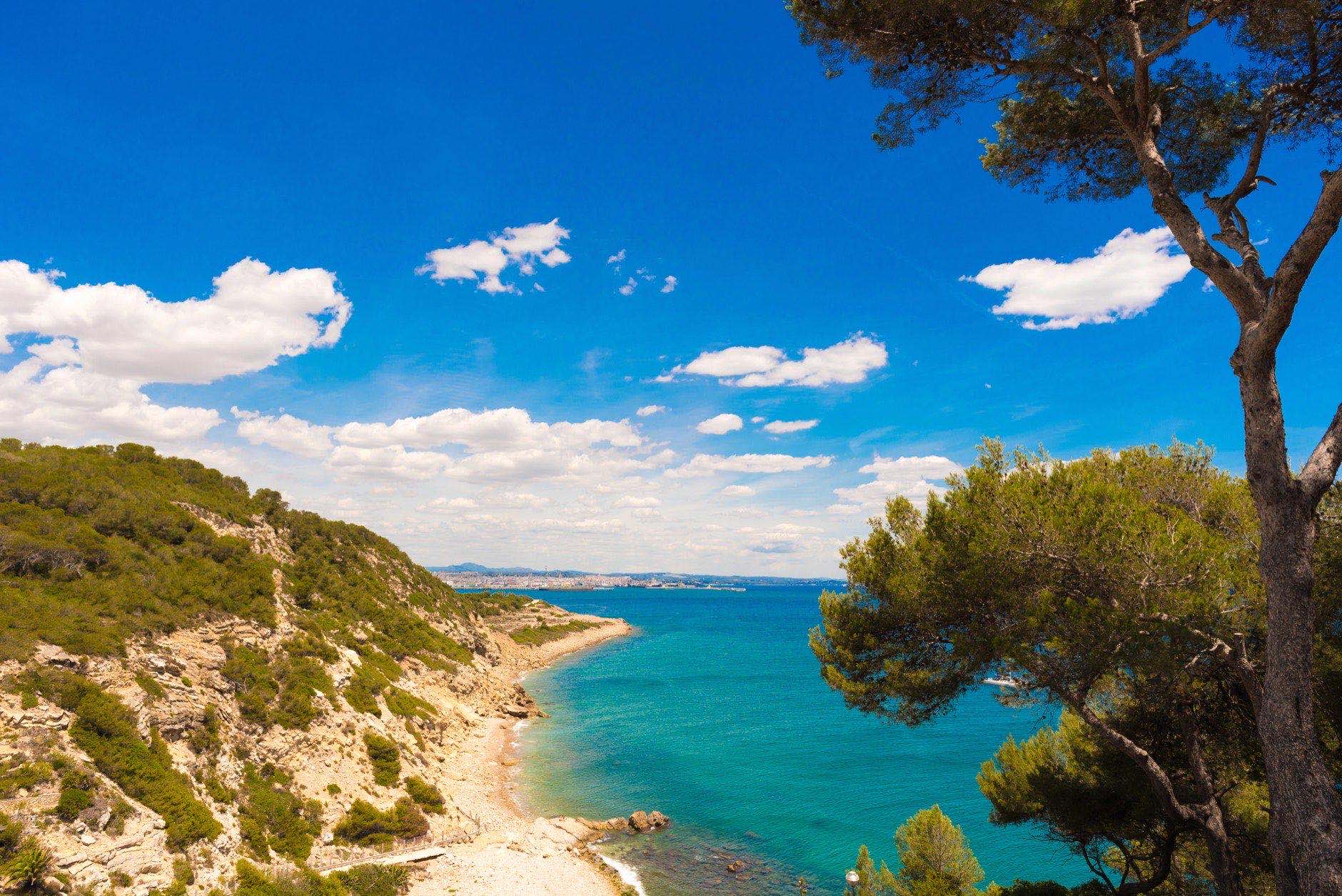 Surroundings of Salou - coast, Tarragona, Catalunya, Spain. Copy space for text