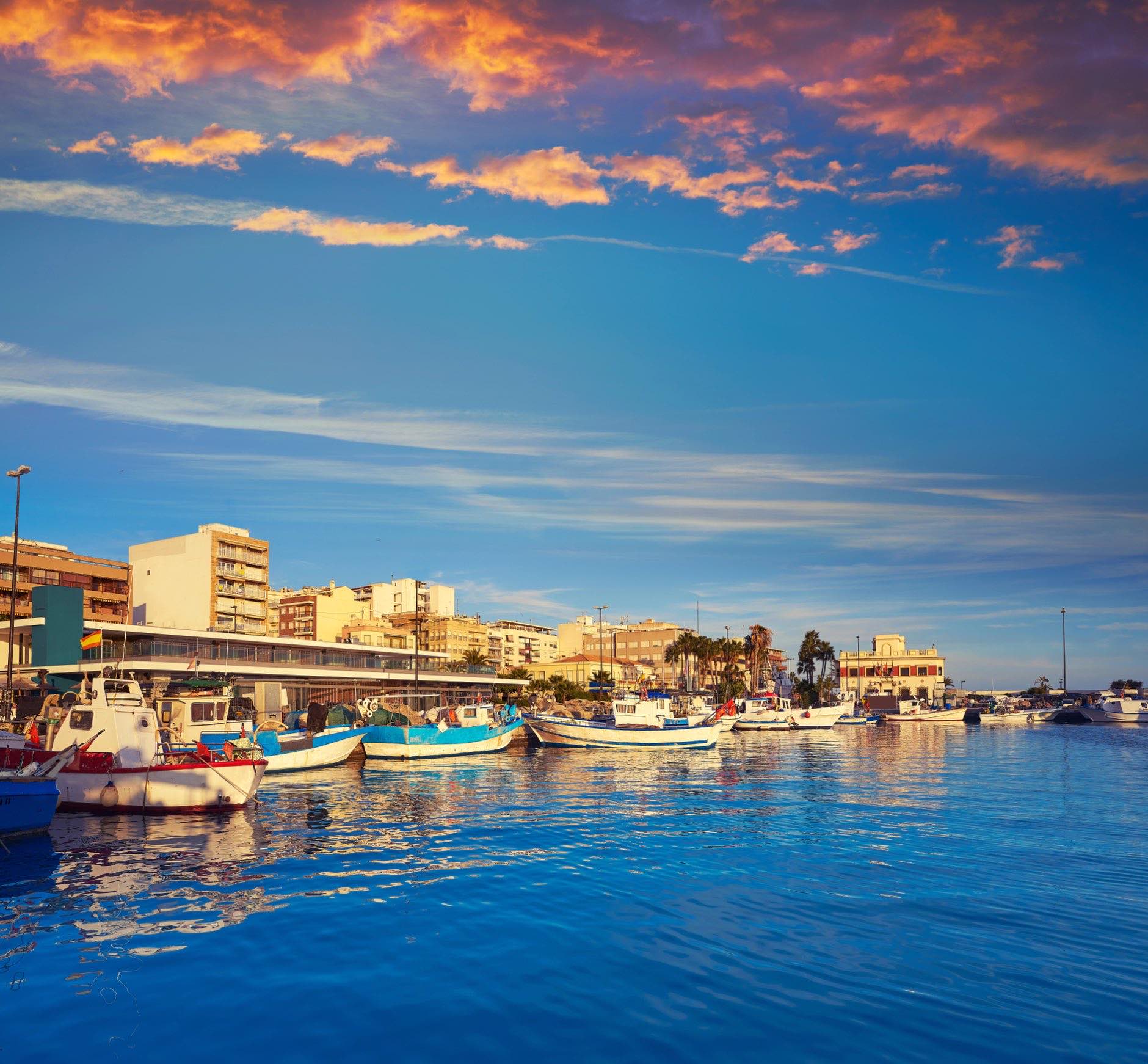 Santa Pola port and skyline in Alicante of Spain