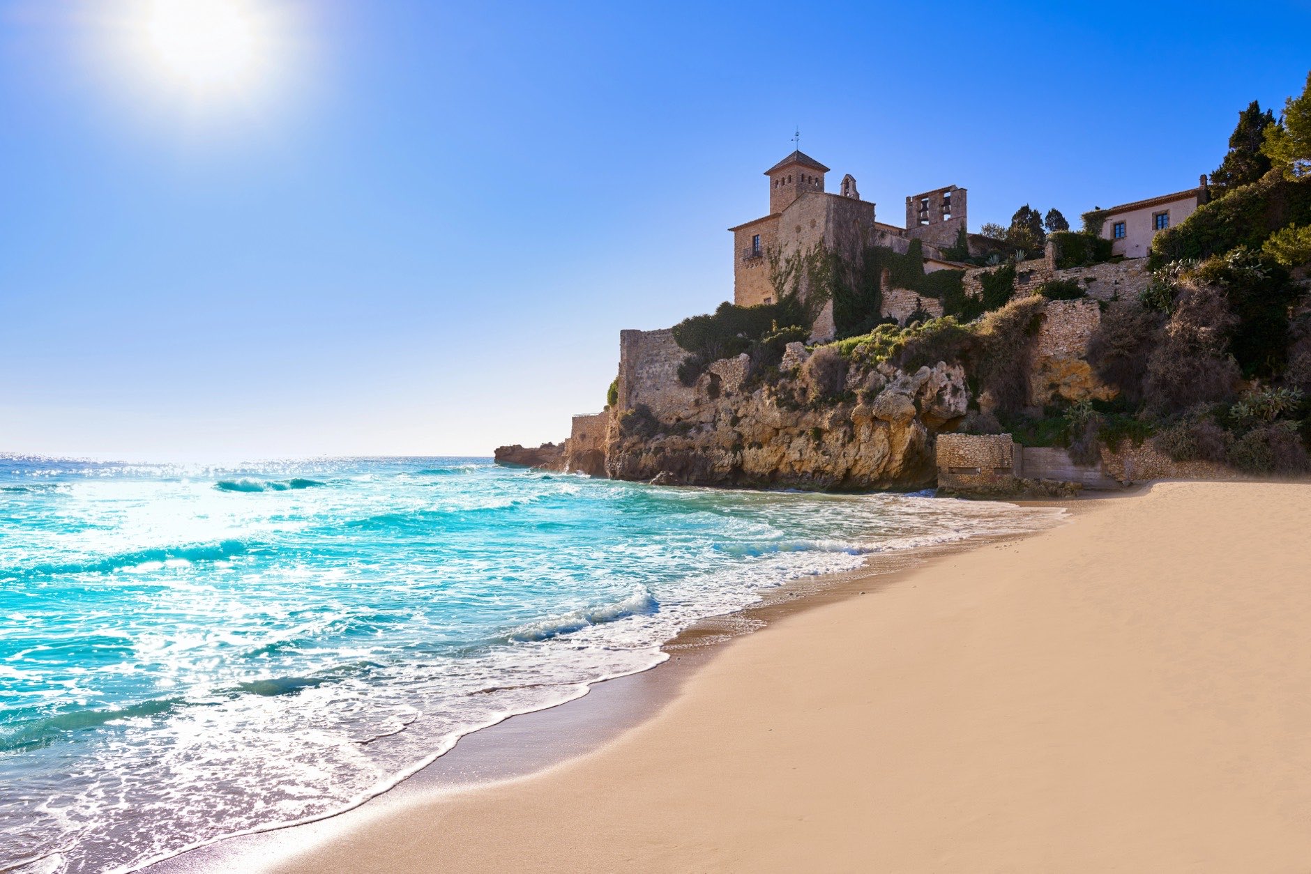 Platja de Tamarit in Altafulla of Tarragona at Catalonia and Castle