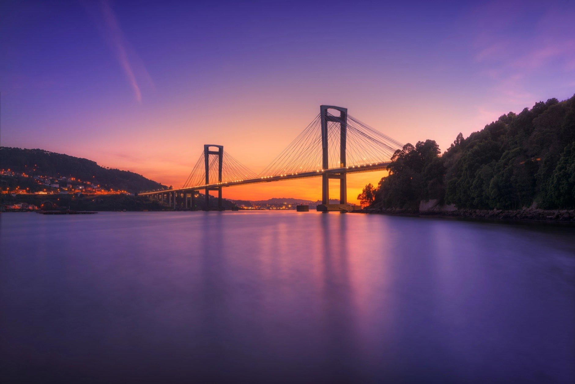 Sunset in the Ria de Vigo with the Rande bridge in the background