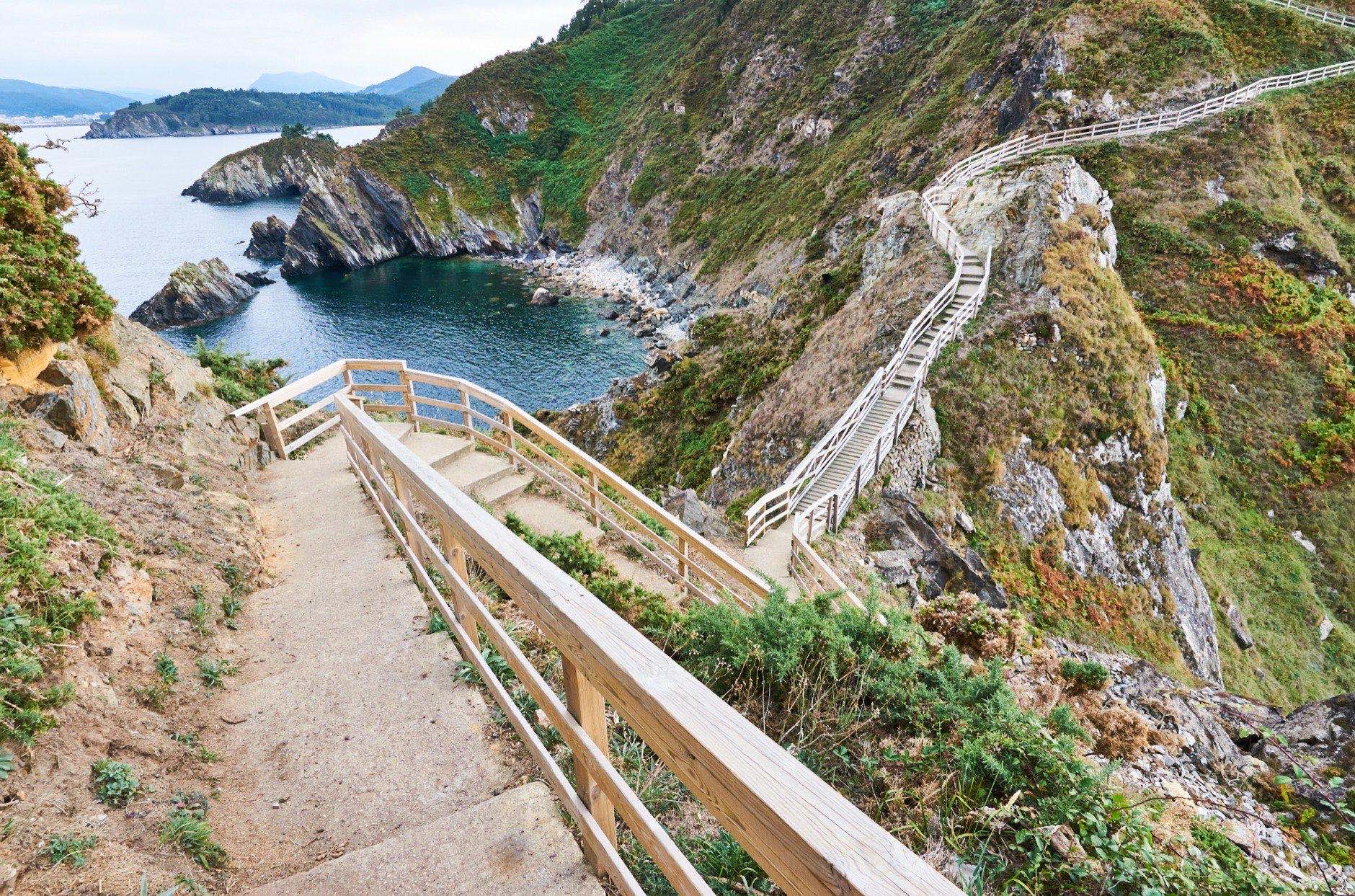 Stairs to the cape known as "O fuciño do porco" in Viveiro, Lugo, Spain